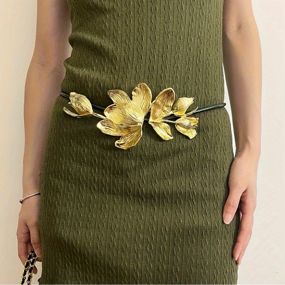 Zara 3D Flower Gold Metal & Cordon Belt One Size Fit All